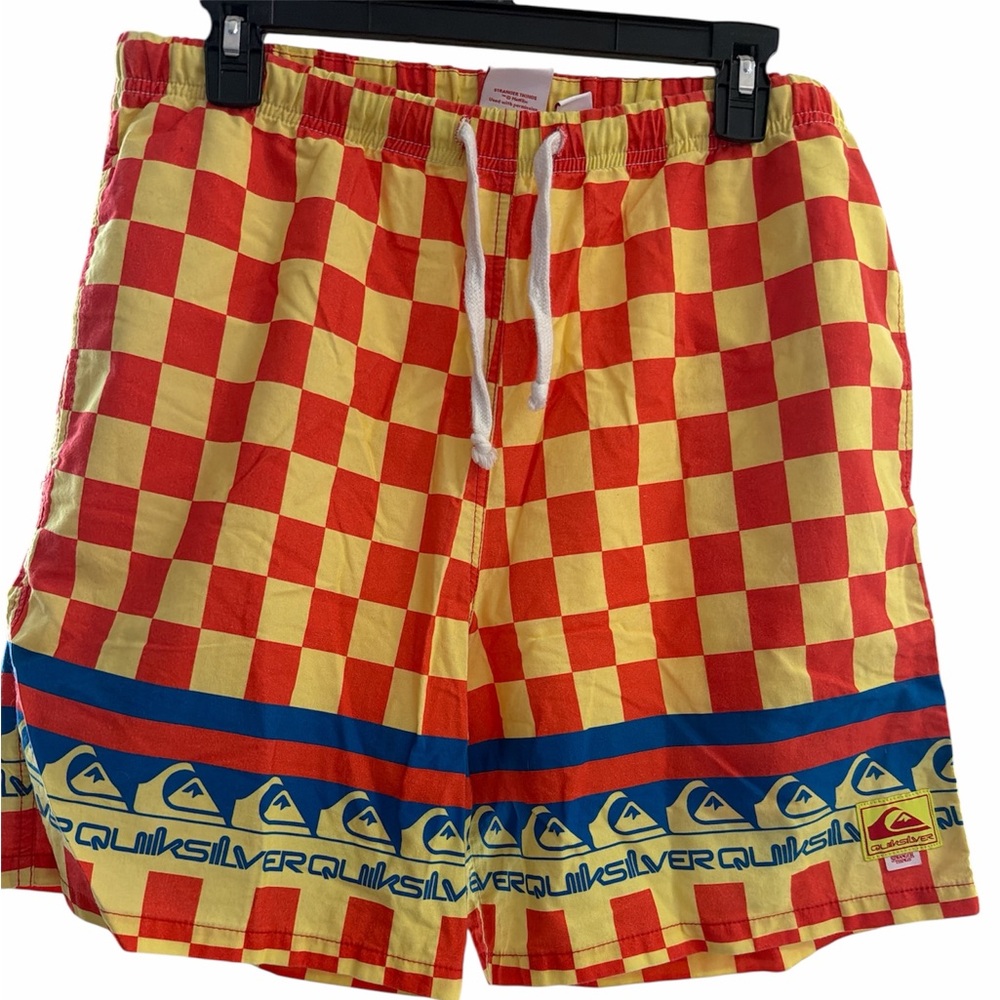 Quiksilver Red and Yellow Checkered Board Shorts